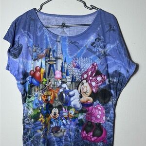 Disney Parks Women's Blue Rhinestone Minnie Mouse & Friends Studded T-Shirt XS